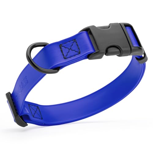 Image of Dogline Biothane Waterproof Dog Collar with Quick Release Buckle Strong Coated Nylon Webbing with Odor- Proof for Easy Care Easy to Clean Fits Small Medium or Large Dogs, Royal Blue 1 inch W 15-23 inch L