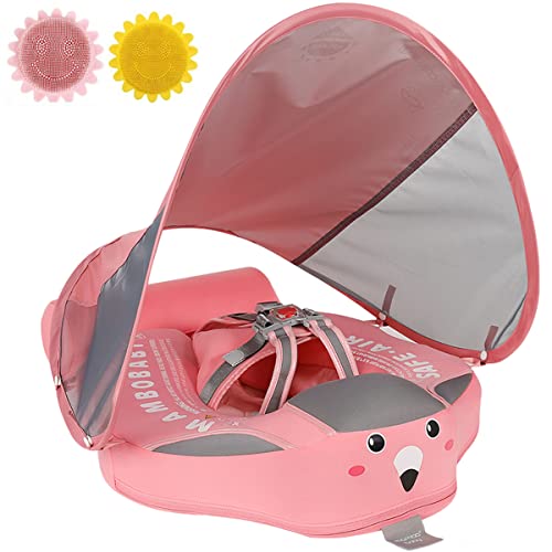 Mambobaby Baby Pool Float With Canopy,Non Inflatable Baby Swim Float,Upgrade Soft Skin-Friendly Material Infant Pool Float With Upf 50+ Uv Sun Protection Canopy (Pink) #TOP2