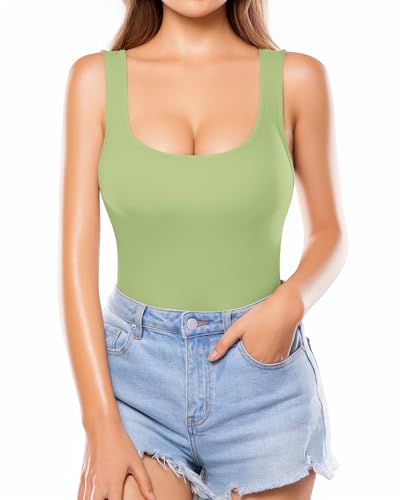 Image of MANGOPOP Women's Tank Top Bodysuit Scoop Neck Sleeveless Body Suits Sexy U-Back Backless Going Out Tops