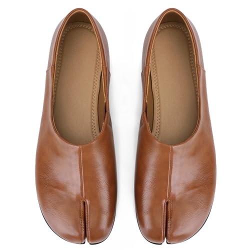 Image of UBWDU Split Toe Shoes Tabi Shoes Women Wide Width Round Toe Ballet Flats for Women