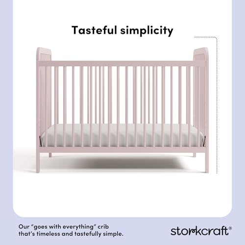 Image of Storkcraft Pasadena Convertible Crib (Blush) - GREENGUARD Gold Certified, 100% Solid Wood, Fits Standard Crib Mattress, Converts to Toddler Bed and Daybed, 4 Adjustable Mattress Heights