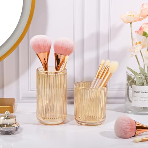 Image of DASITON Makeup Brush Holder Organizer, Crystal Glass Makeup Brushes Storage Holder, Vintage Make Up Brush Cup for Vanity, Pen Pencil Holder for Desk, Toothbrush Holders for Bathroom (Coffee S)
