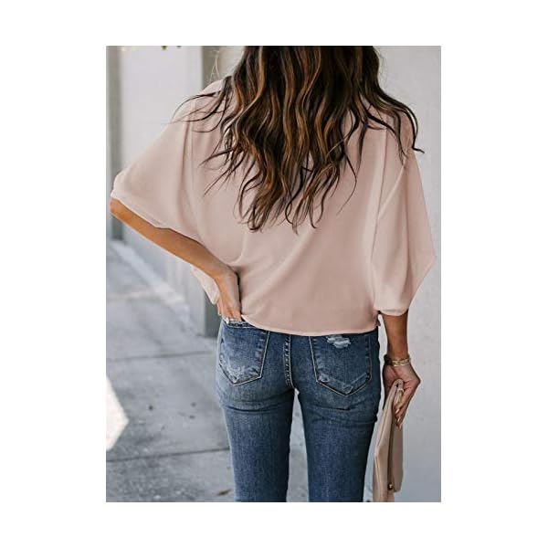 HOTAPEI Womens Blouses and Tops for Work Fashion Casual Summer Short Sleeve Wrap V Neck Draped Front Office Blouses Loose Fit Tops Shirts Apricot