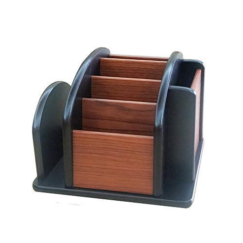 NA Rotatable remote control organizer wooden multi-purpose pen holder multi compartment storage and sorting box office and home desktop organizer HeBen7005