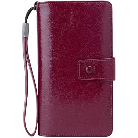 Womens Large Capacity RFID Blocking Leather Wristlet Clutch Wallets Card Holder, Purple, L Cover