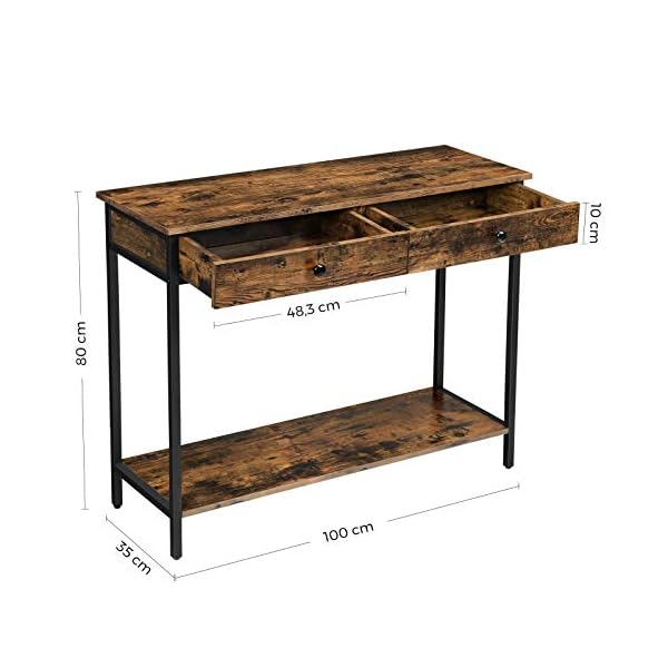 VASAGLE Console Table, Entrance Table, Sofa Table with 2 Drawers, Steel Frame, Stable, for Hallway, Bedroom, Living Room, Industrial Style, Rustic Brown and Black LNT010B01 - Image 7