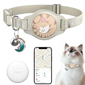 Cat Tracker Collar – Waterproof Airtag Cat Collar with Finder Tag (iOS ONLY), Compatible with Apple Find My, Breakaway Tractive Design with Reflective Pattern & Bell, Khaki(Not for Android Devices)