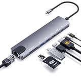 OPXYL 8-in-1 USB C Hub Multiport Adapter, USB C Docking Station for Laptop with 4K@60Hz HDMI, 100W PD Charging, SD/TF Card Reader, USB 3.0 Ports for MacBook Pro/Air, iPad, Windows, School & Office