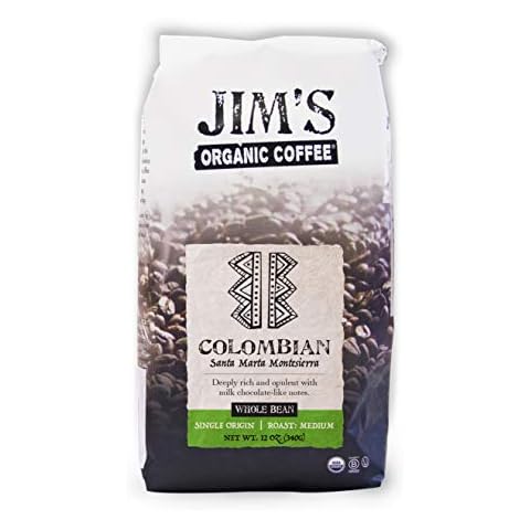 Jim’s Organic Coffee – Colombian – Single Origin, Medium Roast - Whole Bean 12 oz Bag Cover
