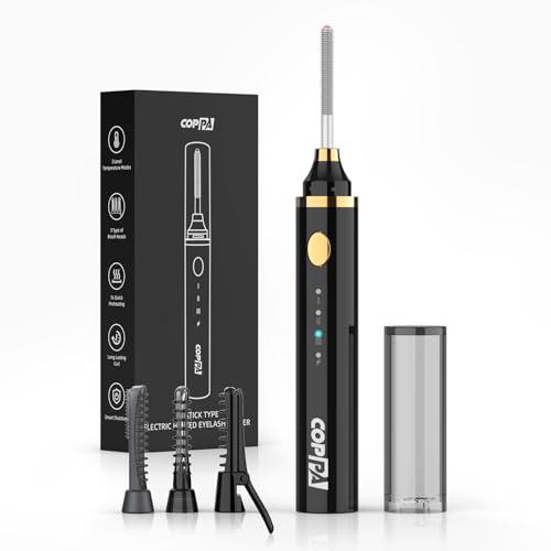 COPPA Rizador Pestañas Calentado, LP-1 Lipstick Tipo Rizador de Pestañas Eléctrico 3 en 1 con 3 Cabezas de Cepill y 3 Modos de Rizado & 3 Temperaturas para Principiantes y Makeup Pros, Negro