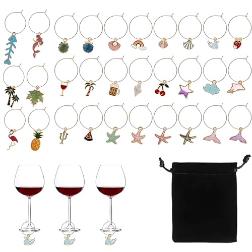 LEEQ 30 PCS Segna Bicchieri Calici - Segnabicchieri Ciondoli per Bicchieri di Vino Set, Segnabicchieri per Calici, Decorazioni per Feste Degustazione di Vini