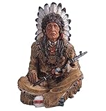 ICE ARMOR 14'' H Indian Chief Sitting Statue Native American Decoration Figurine, Multicolor (78GSC11658)