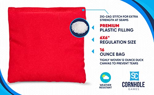 SC Cornhole Games Weather Resistant Cornhole Bags (Set of 8) - Professional Regulation Size- Use on Pro Corn Hole Boards or Bean Bag Toss Sets (Red/Royal Blue)
