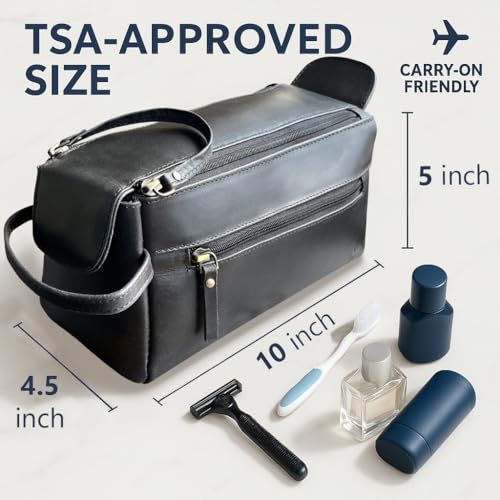 Image of Leather Toiletry Bag for Men & Women - Multifunctional Travel Organizer, Shaving Kit, Makeup Kit, Cosmetic Pouch - Travel Toiletries Gifts for Men
