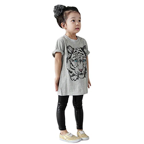 Weixinbuy Kids Baby Girl Cotton Tiger Printed Shortsleeve Blouse Grey