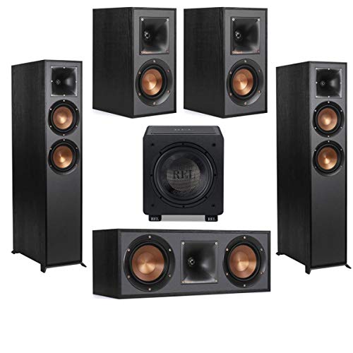 Klipsch 2-Pack R-625FA Dolby Atmos Floor Standing Speaker - Bundle with R-41M Bookshelf Home Speakers, R-52C Center Channel Home Speaker, Rel Acoustics HT/1003 10