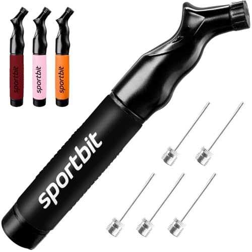 SPORTBIT Ball Pump for Sports Balls - Push & Pull Inflating System - Hand Pump for All Exercise Balls - Volleyball Pump, Basketball Inflator, Football & Soccer Ball Air Pump - Goes with 5 Needles Set