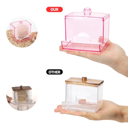 Image of Tbestmax 10oz Qtip Holder Dispenser, Big Cotton Swab Holder Bathroom Accessories Organizer for Storage - Qtips Cotton Ball, Floss Container (Pink)