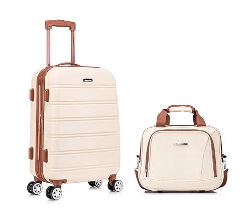 Image of Rockland Melbourne Hardside 2 Piece Expandable Spinner Wheel Luggage Set, Carry-On 20 inch and Tote 14 inch, White