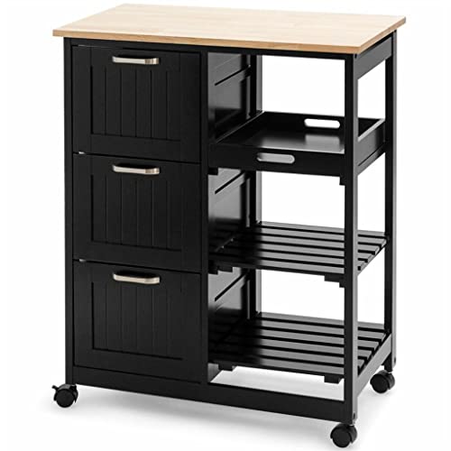 Rolling Kitchen Island Carrito de almacenamiento multiusos con 3 cajones y estantes de almacenamiento, negro (Color: B, tamaño: como se muestra)