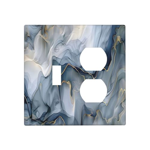 Decorative Outlet Covers Abstract Ink Blue Marble Glod Line Texture 2 Gang Outlet Cover Wall Plate Single Toggle Duplex Light Switch Cover Plate Switch Plate Covers for Kitchen Decor