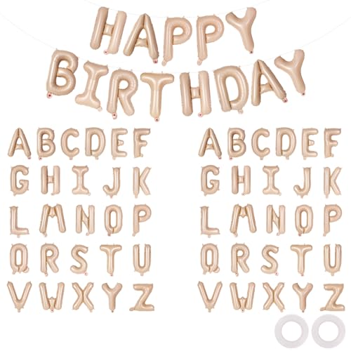 Image of 65 Pcs Caramel Happy Birthday Balloons, 2 Sets A-Z Caramel Letters Foil Balloons, 16 Inch Personalized Name Happy Birthday Banners for Wedding Baby Shower Anniversary Party Decorations