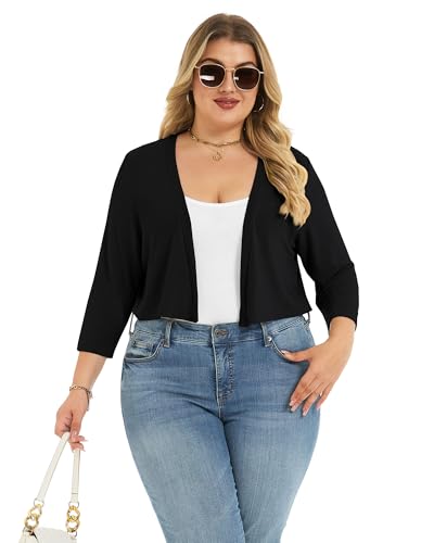 Image of Plus Size Shrugs for Women 3 /4 Sleeve Cropped Cardigan Knit Sweaters Open Front Bolero 2026