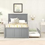 Bellemave Twin Size Platform Bed with Trundle, Wood Platform Bed with Headboard and Footboard, No Box Spring Needed (Grey)