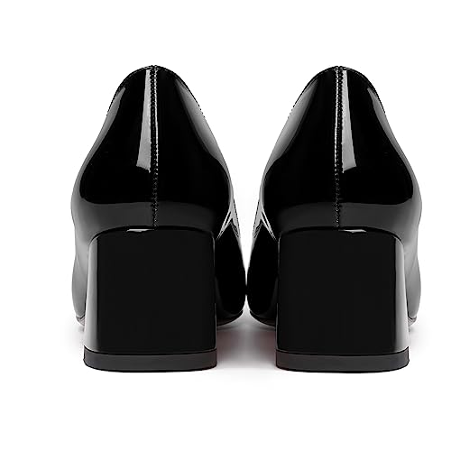 NUMALEO Womens Patent Business Round Toe Slip On Formal Stylish Chunky Low Heel Pumps Shoes 2 Inch4