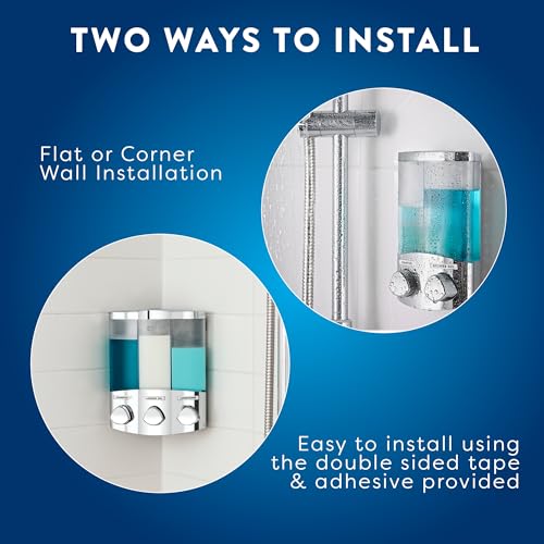 Croydex Wall Mounted Soap Dispenser - Eliminates Shower Clutter, Easy to Refill and Has a Pre-Measured Pump for Your Shower Gel, Shampoo and Conditioner, Mount On Corner or Flat Wall (Chrome, 2x320ml) - Cosy Home Interiors Croydex Wall Mounted Soap Dispenser - Eliminates Shower Clutter, Easy to Refill and Has a Pre-Measured Pump for Your Shower Gel, Shampoo and Conditioner, Mount On Corner or Flat Wall (Chrome, 2x320ml) - Image 3