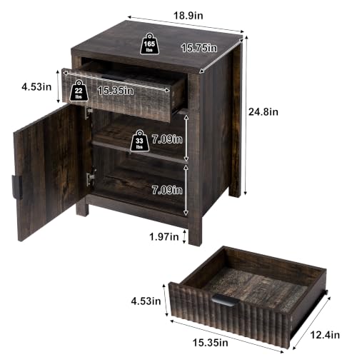 Image of Finnhomy Set of 2 Rustic Nightstand with Drawer, 18.8 inchWide Bedside Table with Storage, Heavy-Duty End Table