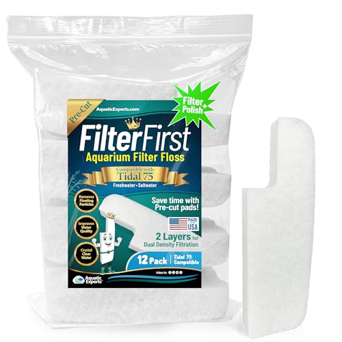 Aquatic Experts Aquarium Filter Floss for Fish Tank Filters - FilterFirst Aquarium Filter Pad - Media for Crystal Clear Water, (12 Pack, Tidal 75 Compatible)