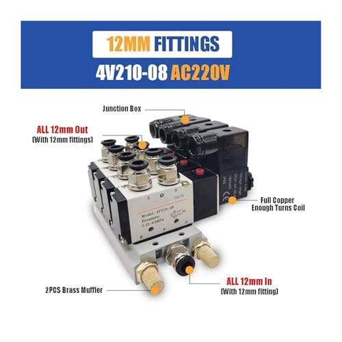 Électrovanne solénoïde 4V210-08 à commande centralisée 10 stations 5/2