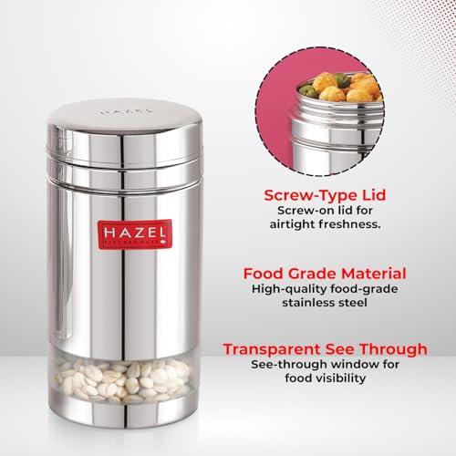 Image of HAZEL Stainless Steel See Through Transparent Container | Kitchen Air Tight Storage Dabba Containers Set of 2, 1200 ML