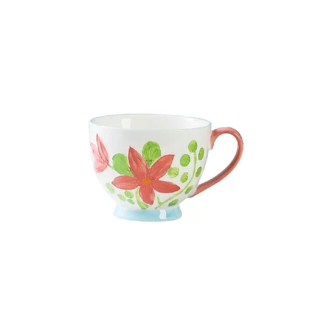 Huiyiwert niedliche Blumentasse Porzellan Frühstückstasse Blumenmuster Müslibecher Kaffeebecher Teetasse Kakaobecher für Geburtstag Muttertag Valentinstag Weihnachten (Lilien Blumen)
