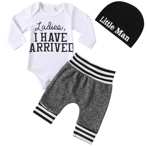 Image of NARPLO Newborn Baby Boy Clothes Infant Newborn Boy Clothes Letter Print Romper + Pants + Hat 3PCS Baby Boy Bodysuit Outfits