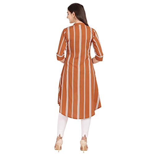 Image of SEREIN Women's Crepe Striped Up-Down Mandarin Collar with 3 /4 Fold-up Sleevees