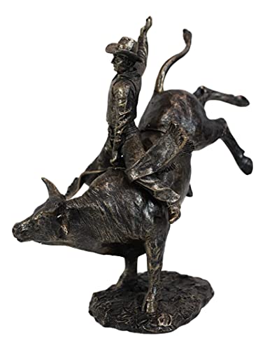 Estatua occidental rústica de vaquero montando toro de 10.5" miniatura 5