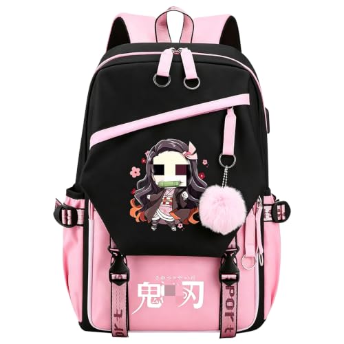 Image of viallolipa Demon Backpack, Demon School Bags for Girls Boys, Anime Cartoon Character Schule Rucksack with Zipper, Children Rucksack Casual Travel Bag, Adjustable Straps, Gifts for Fans