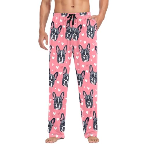 Cute French Bulldog Men's Pajamas Pants Cotton Sleep Bottoms Pants Lounge Sleepwear - S
