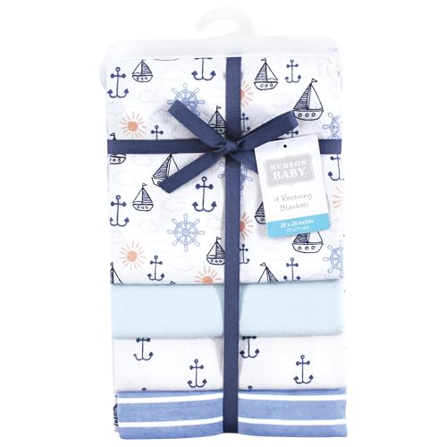Image of Hudson Baby Cotton Flannel Receiving Blankets 4-Pack, Sunshine And Sailboats, One Size