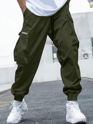 Image of JEMLDL Mens Cargo Joggers Pants Elastic Waist Drawstring with Flap Pockets Techwear Pants for Men