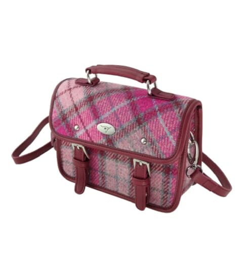 Image of Glen Appin Harris Tweed Bervie Mini Satchel Bag With Adjustable & Removable Shoulder Strap (Vibrant Pink)
