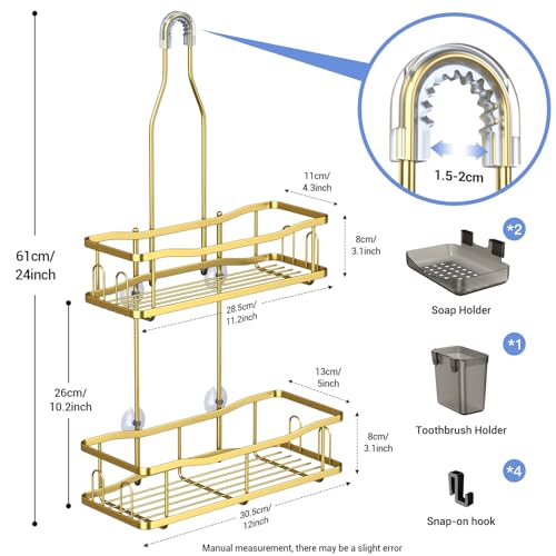 Image of Aitatty Hanging Shower Caddy Bathroom Organizer: Rustproof Shower Shelf Racks Over Shower Head - No Drilling Inside Bath Shower Rack Shelves Over Showerhead for Shampoo with Soap Holder Gold