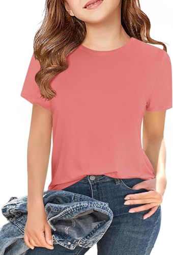 Image of Girls Summer Short Sleeve T Shirts Kids Basic Tees Crewneck Tops 5-14 Years