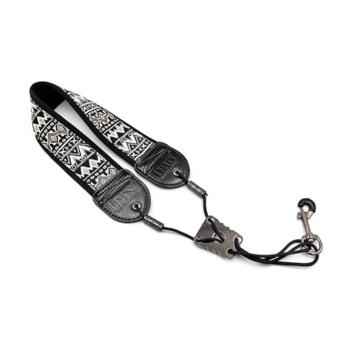 lightstar Embroidery Saxophone Neck Strap - (Comfort, Breathable, Metal Swivel Snap Hook) Sax Neck Strap for Alto Tenor (Black and white embroidery)