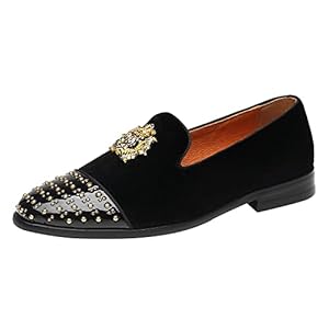 ELANROMAN Men’s Loafers Gold Buckle Wedding Party Prom Velvet Dress Shoes