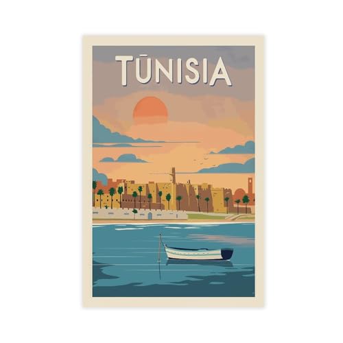 AMATWI Poster de voyage vintage tunisien sur toile - Décoration murale pour salon, chambre à coucher - Style sans cadre - 30 x 45 cm