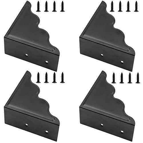 Image of Pack of 4 3.68 inch Antique Metal Corner Protectors Corner Guard Decorative Desk Box Corner Protector Desk Case Edge Cover Guard Furniture Corner (Black)