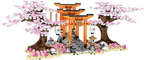 LAKIOMZ Fleur De Cerisier Jeu De Construction, 647 Pièces Sakura Architecture Maquette avec LED Lumière Et Minifigures, Compatible avec Lego La Cabane dans Larbre 21318 (A)